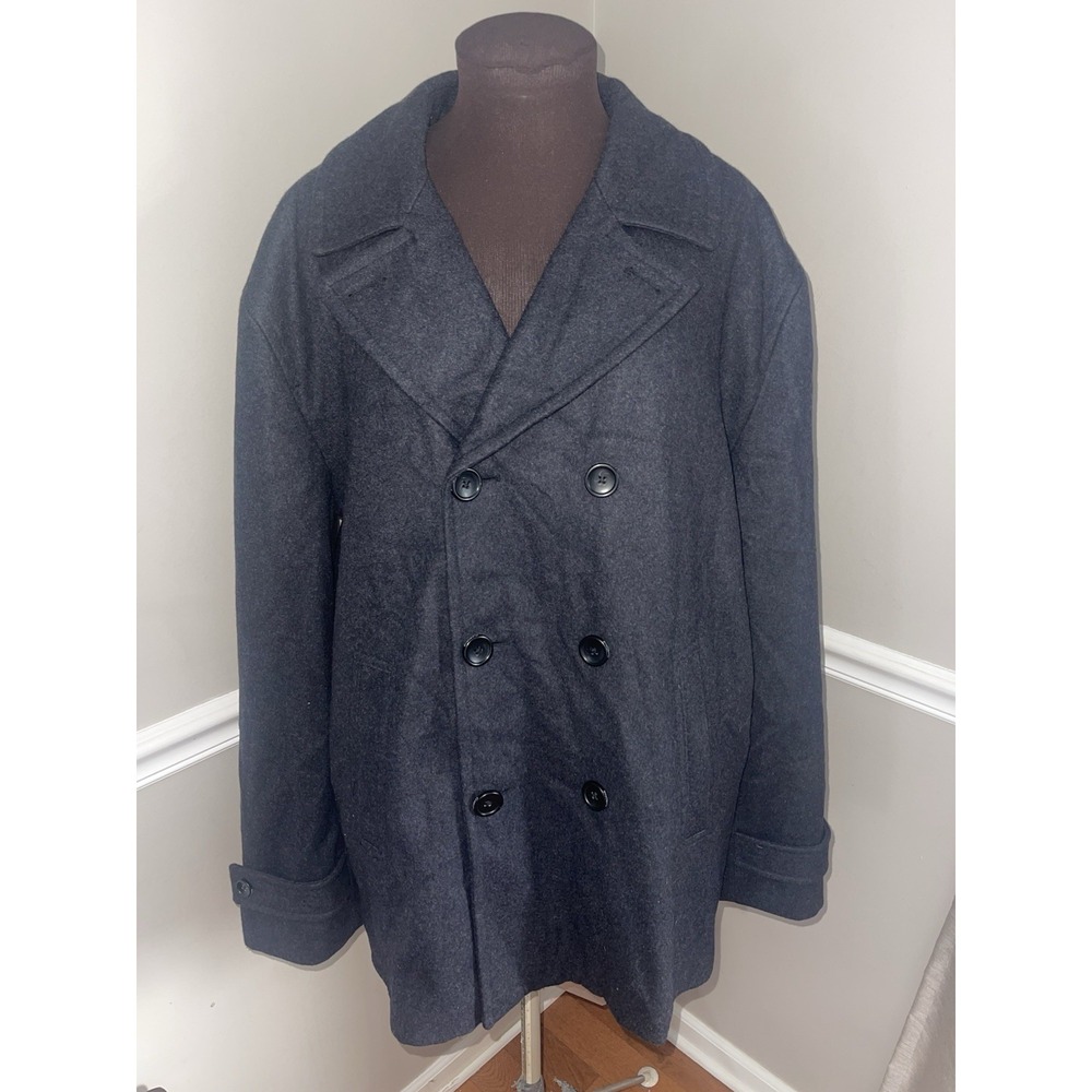 Claiborne‎ Men's XXL Charcoal Wool Blend Pea Coat Double Breasted Winter